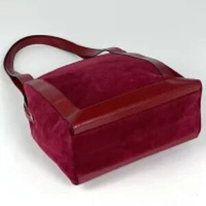 Celine red circle tote shoulder bag suede